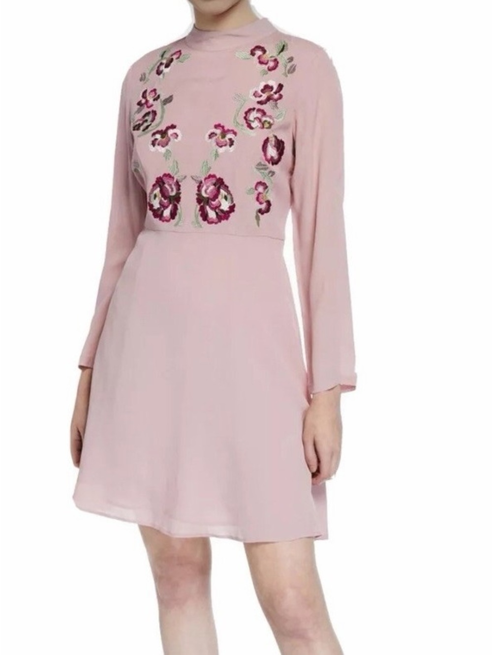 Nanette Leopore NWT Demure Pink Countryside Dreams Floral Embroidered Mini Dress
